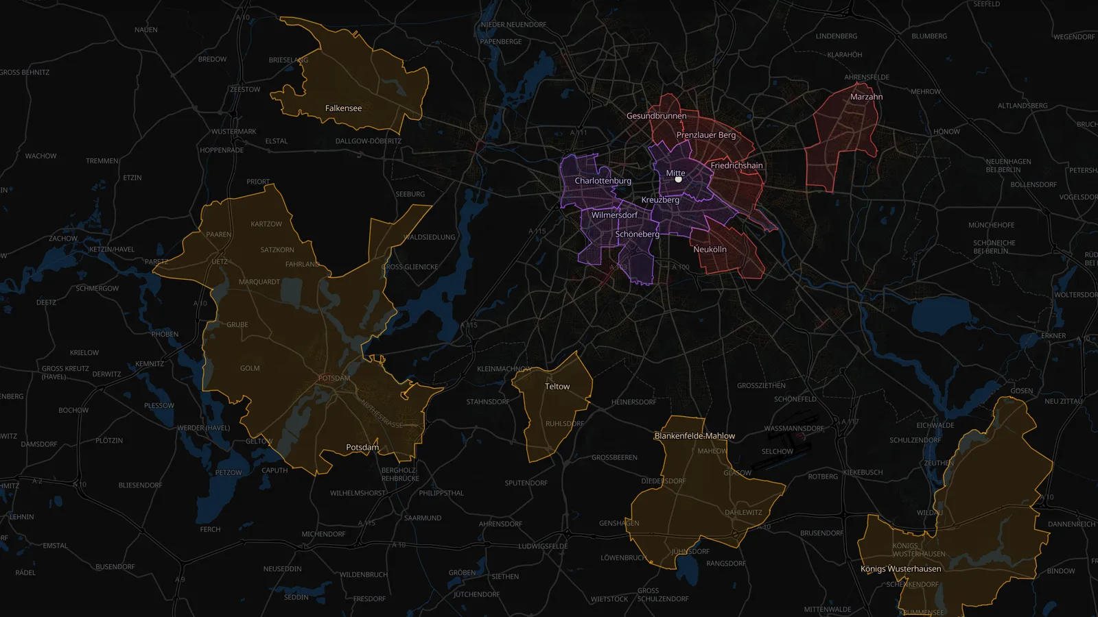 Berlin with Potsdam, Falkensee, Teltow and the other towns around it in Takt