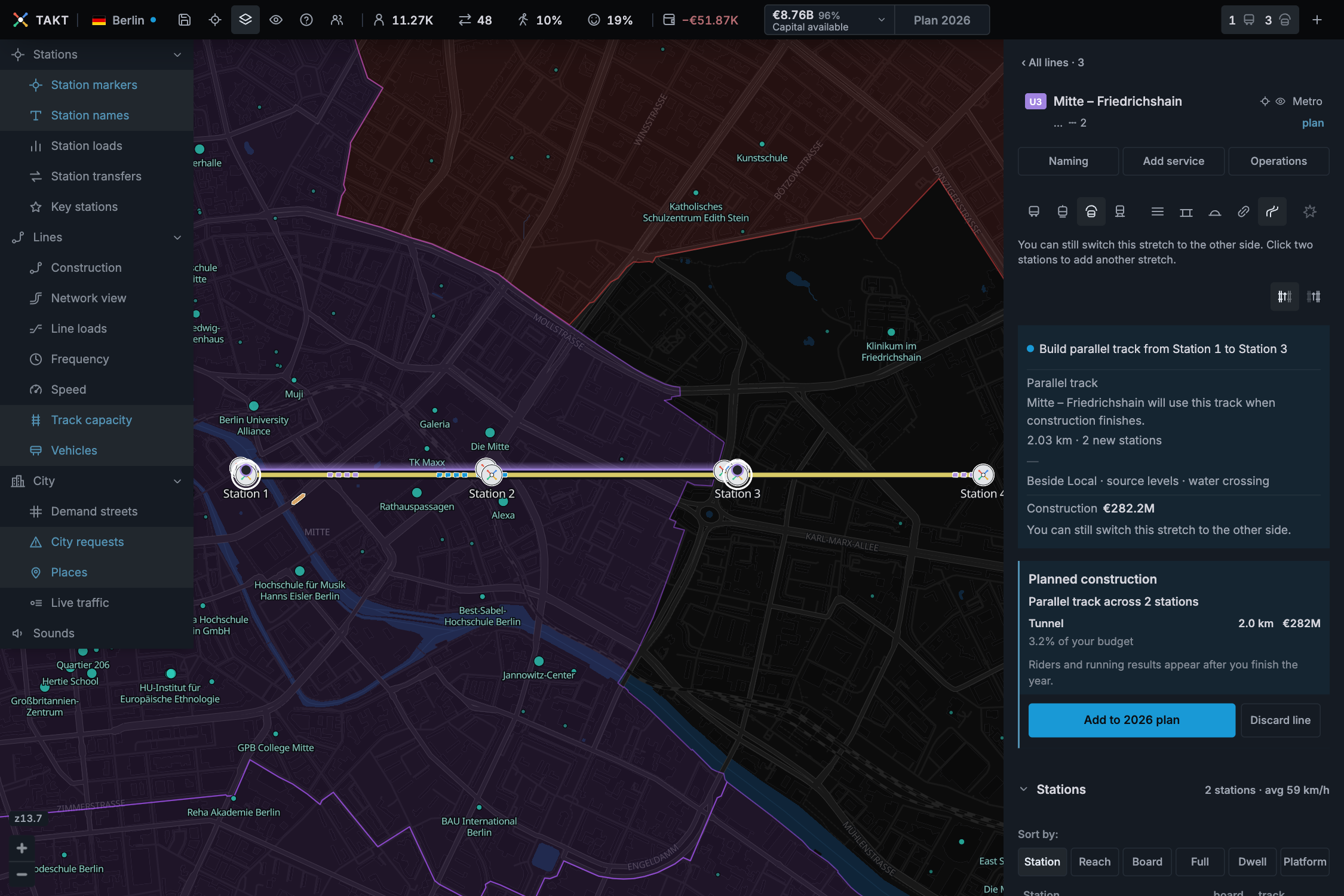 The placed parallel plan with two stations, its cost, and Add to 2026 plan