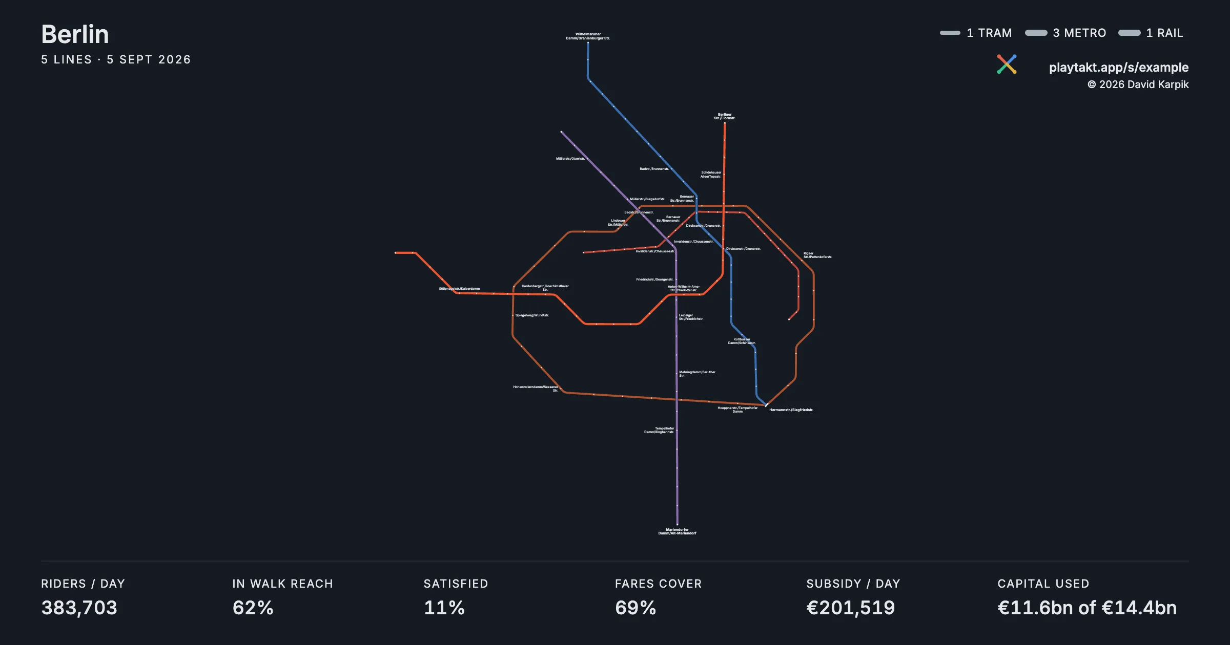The exported share card with a schematic network and the main figures for the city