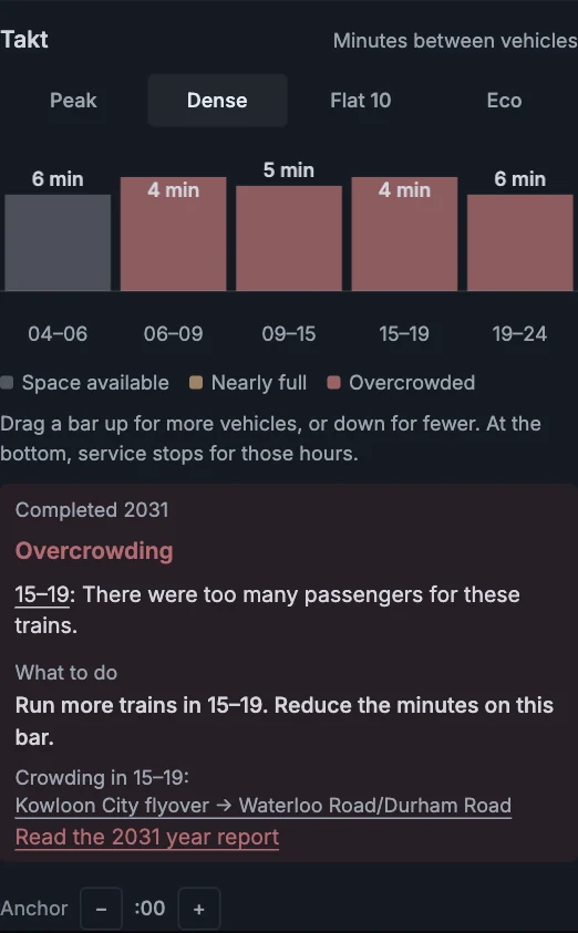 The same service after its changed timetable produces another completed result