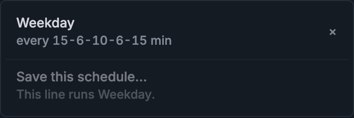 The saved Weekday timetable with its five intervals and its remove button