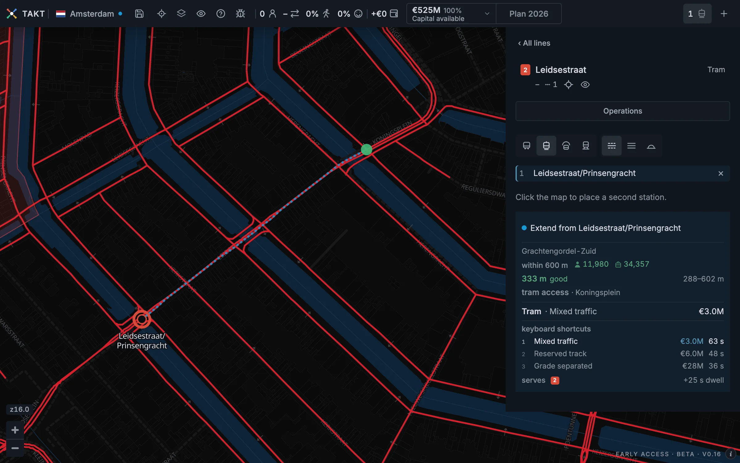 A tram blueprint following the existing tram corridor through Leidsestraat in Amsterdam