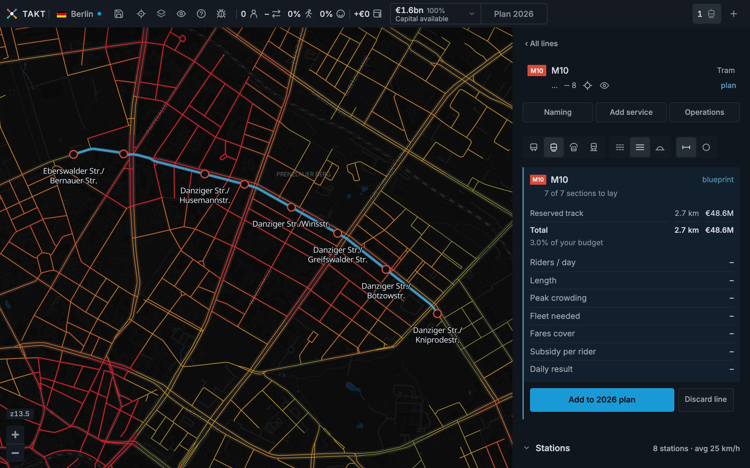 A planned tram line following a strong demand corridor through central Berlin