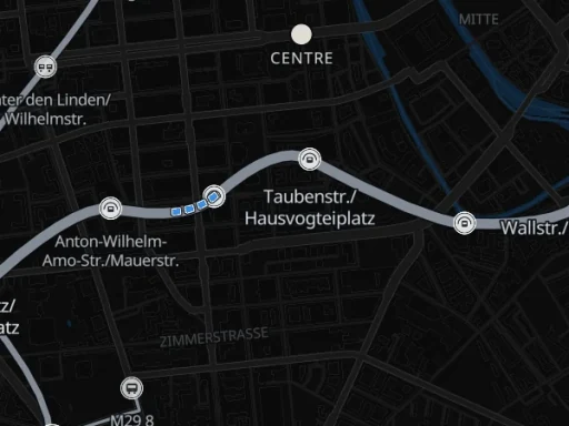 Station names beside their stops on the Berlin map