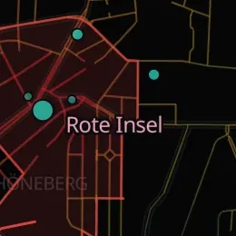 The Rote Insel district outlined on the map